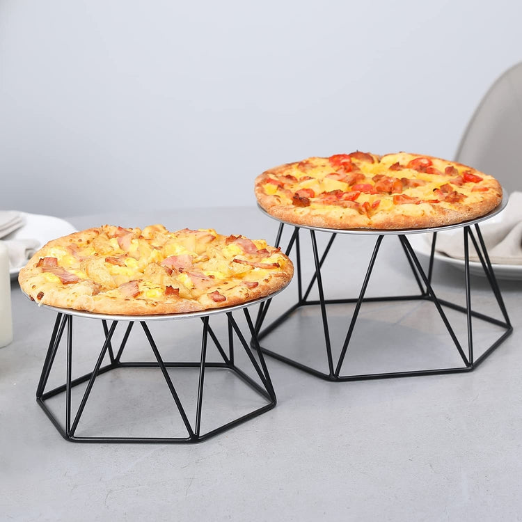 Black Geometric Tabletop Restaurant Pizza Pan or Oyster Tray Food Display Riser Server Stand, Set of 2