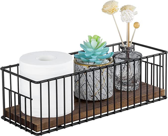 Black Bathroom Toiletries Storage Organizer Vanity Basket, Toilet Paper Roll Holder Basket-MyGift