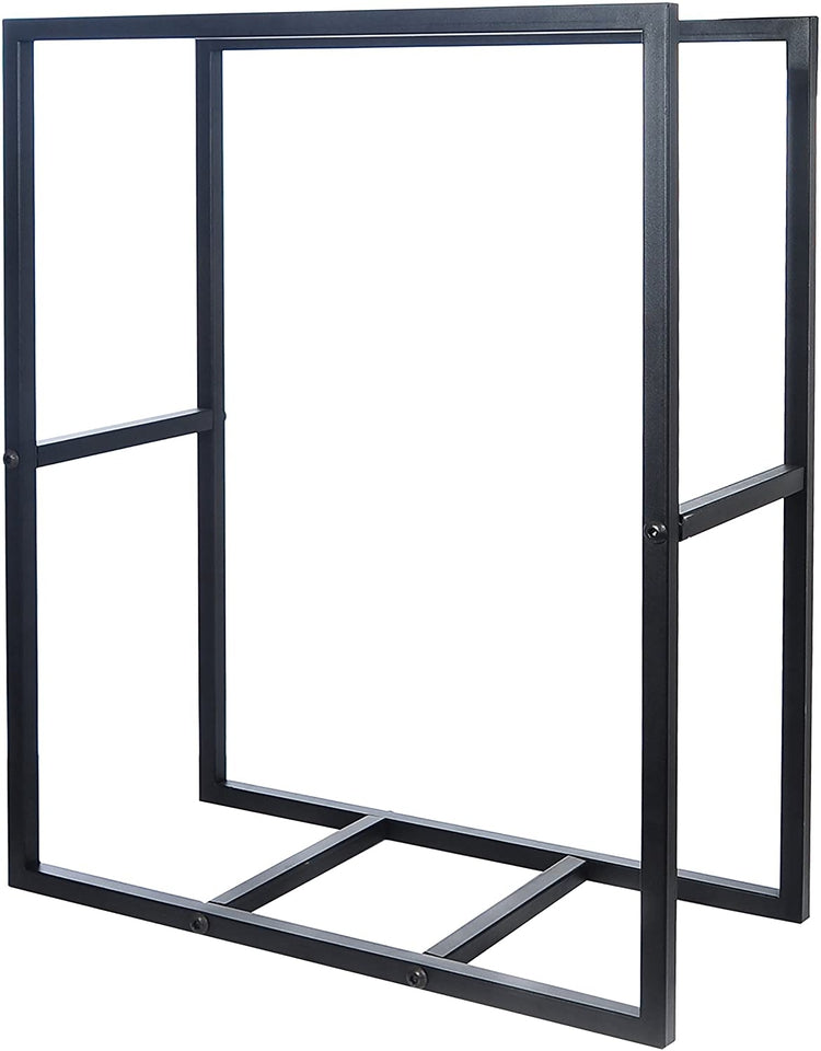 30-Inch Black Metal Powder Coated Firewood Holder Rack, Indoor and Outdoor Fireplace Log Storage Bin-MyGift