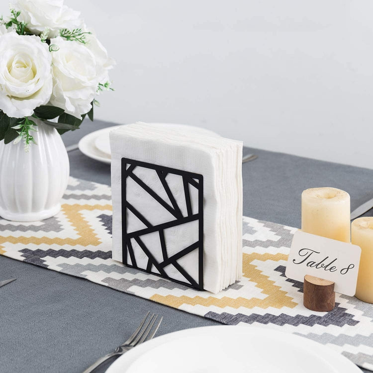 Modern Black Matte Geometric Metal Tabletop Napkin Holder Kitchen Dispenser-MyGift