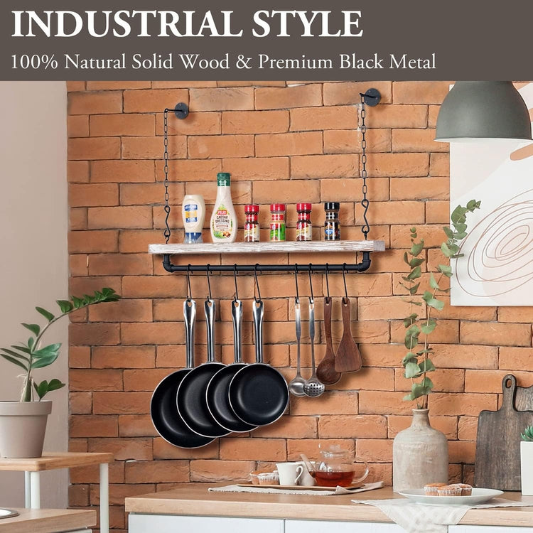 Ceiling Mounted Pot Rack with Industrial Matte Black Metal Pipe