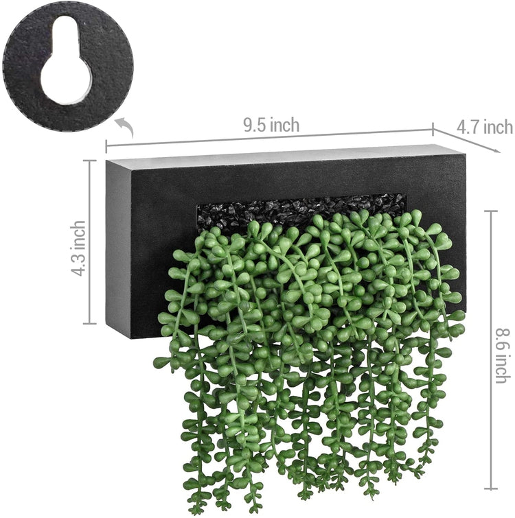 Wall Mounted or Tabletop Artificial String of Pearl Plants Arrangement in Decorative Black Rectangular Planter Box-MyGift