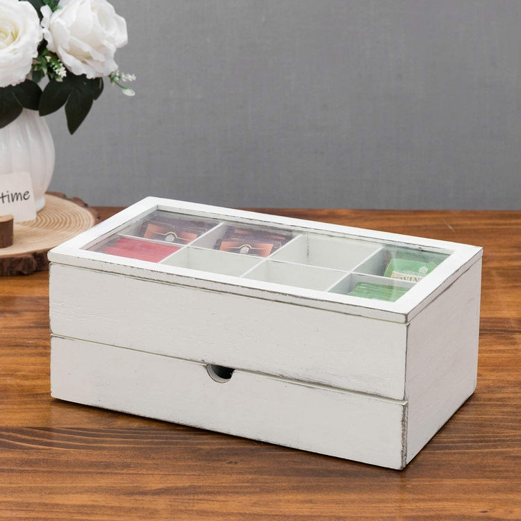 Vintage White Wood Tea Bag and Coffee Capsule Pod Storage Organizer Chest-MyGift