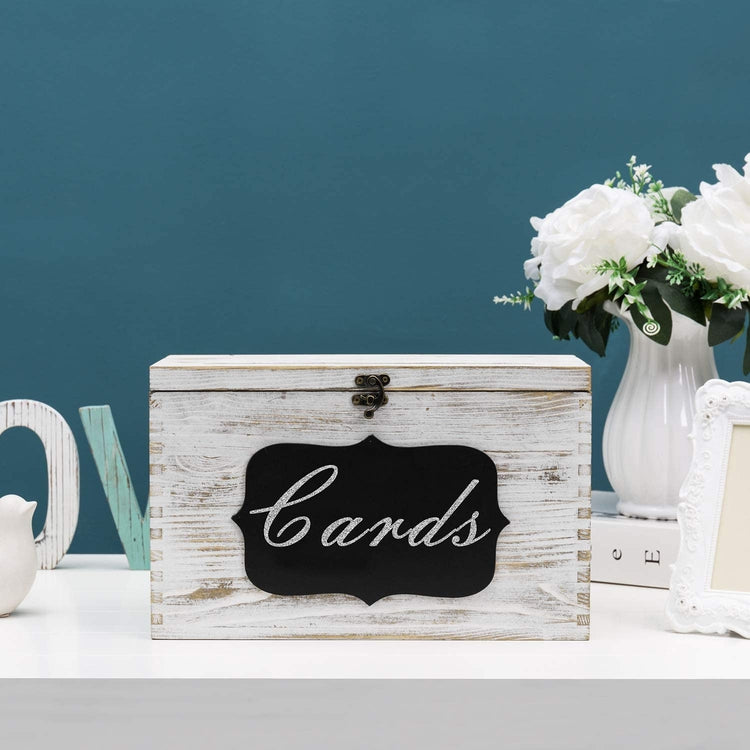 Whitewashed Wood Card Gift Box with Slotted Lid and Chalkboard Label