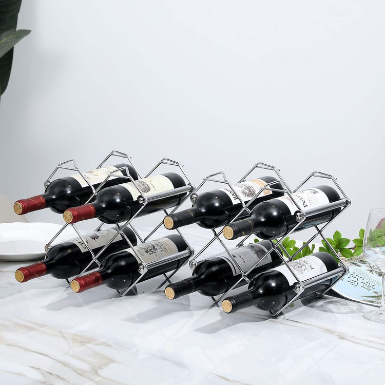 Diamond-Shaped Designer Metal Wire Tabletop Stackable Wine Racks, Set of 2-MyGift