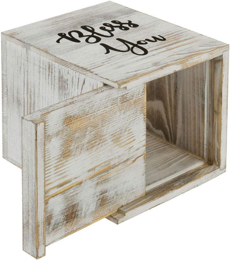 Whitewashed Wood Square Bless You Tissue Box Cover-MyGift