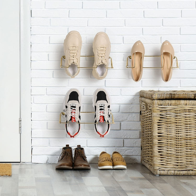 Brass-Tone Metal Wall Mounted Shoe Rack, Set of 3