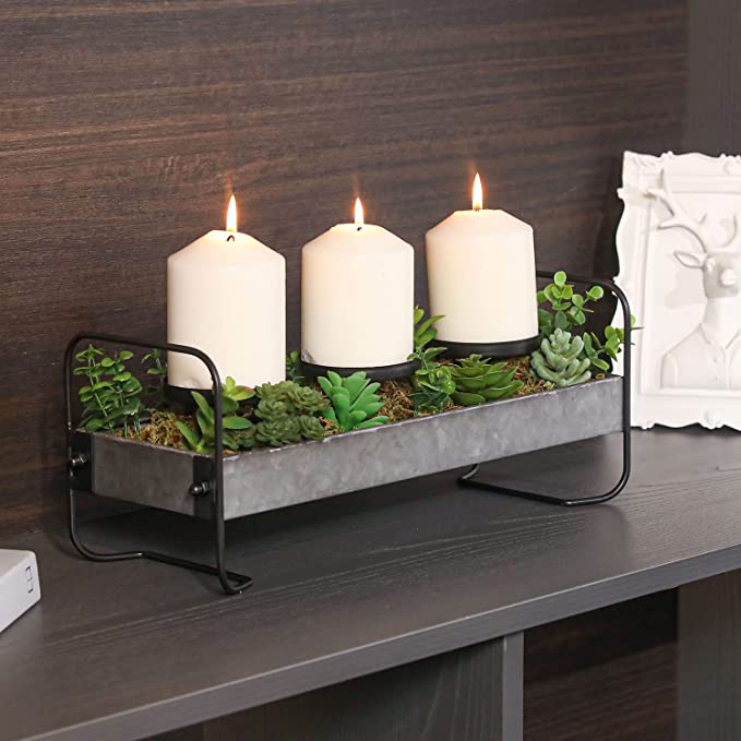 Tabletop Candle Holders, Metal and Matte Black Wire Candle Holder with DIY Artificial Succulents