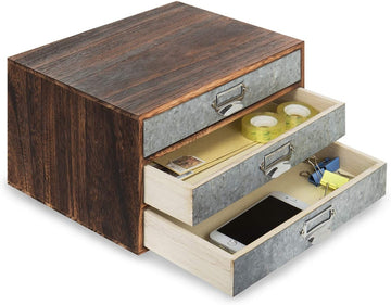 Rustic Wood & Galvanized Metal 3-Drawer Document Organizer-MyGift