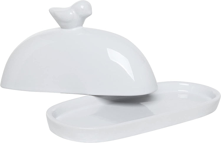 White Bird Design Decorative Ceramic Butter Dish and Lid Cover-MyGift