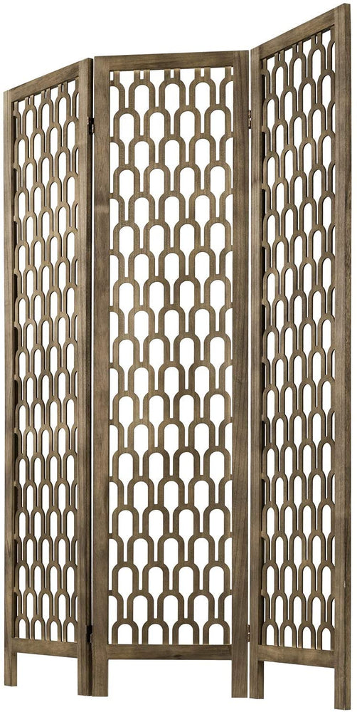 3-Panel Decorative Arch Cutout Art Deco Design Vintage Brown Wood Room Divider-MyGift