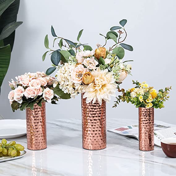 大特価 Modern Tall Metal Tone Copper Decorative Centerpiece, 花瓶・フラワースタンド