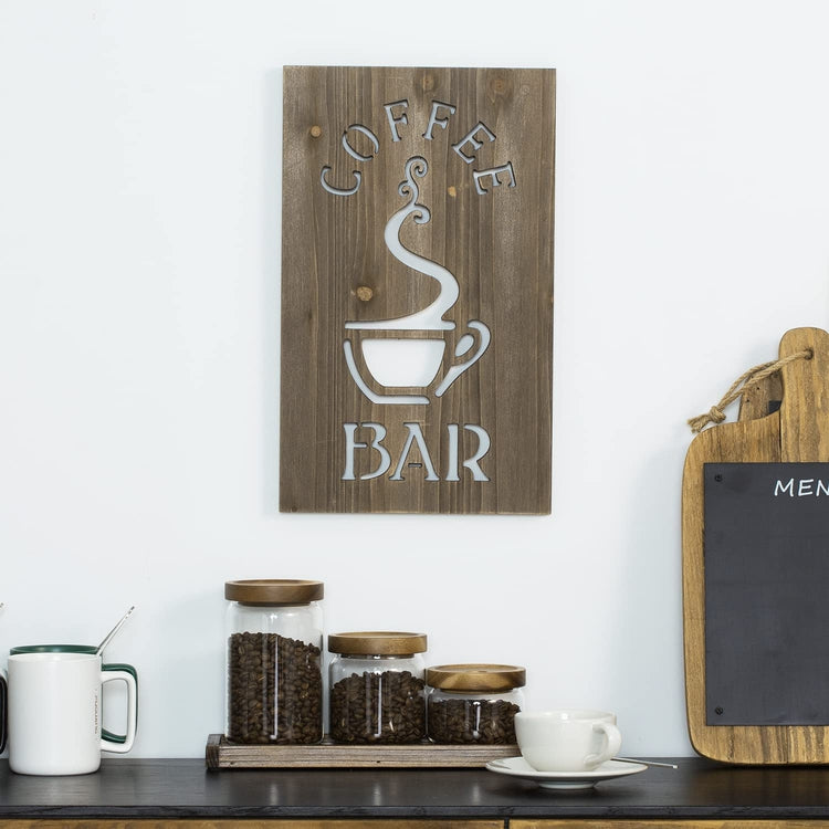 Brown Wood Kitchen Wall Décor Decorative Sign COFFEE BAR Carved Cutout Words and Steaming Cup-MyGift