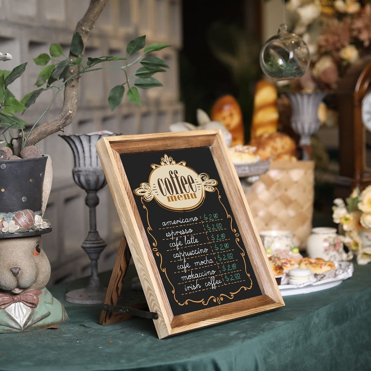 Picture Frame Style Chalkboard Tabletop Easel, Two-Toned Rustic Burnt Wood Framed Freestanding Chalkboard Sign-MyGift
