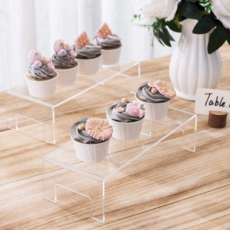 Clear Acrylic Display Riser Stand for Collectible Figures, Retail Merchandise & Desserts, Set of 2