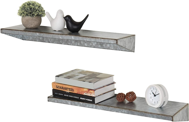 Set of 2 Galvanized Metal Wall Mounted 24-Inch Shelves-MyGift