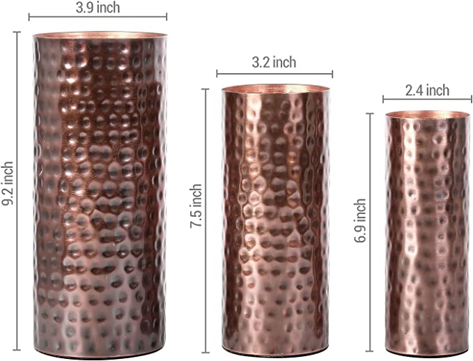 Decorative Flower Vases with Hammered Texture, Vintage Copper Tone Meta lCenterpiece, Set of 3-MyGift