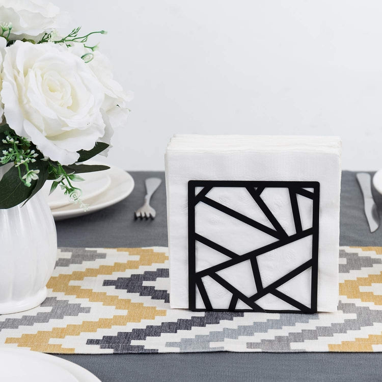 Modern Black Matte Geometric Metal Tabletop Napkin Holder