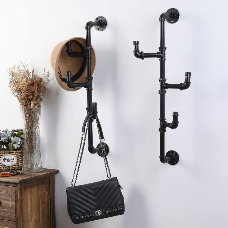 25-inch Industrial Design Black Metal Wall Hanging Hat and Coat Rack with 3 Adjustable Arm Hooks-MyGift