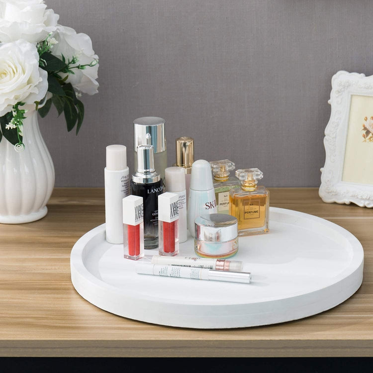 White Round Concrete Vanity Tray for Jewelry, Toiletries and Candles, 16-inch