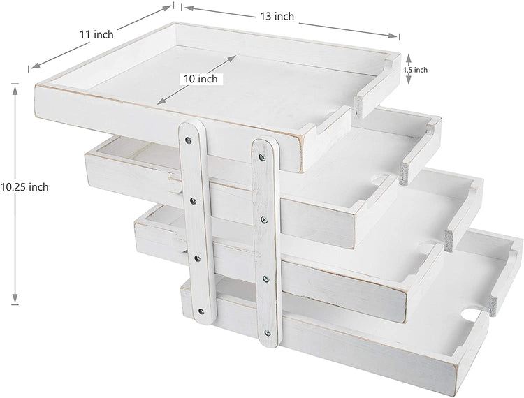 Vintage White Wood Document Tray with 4-Tiers, Collapsible & Expandable-MyGift