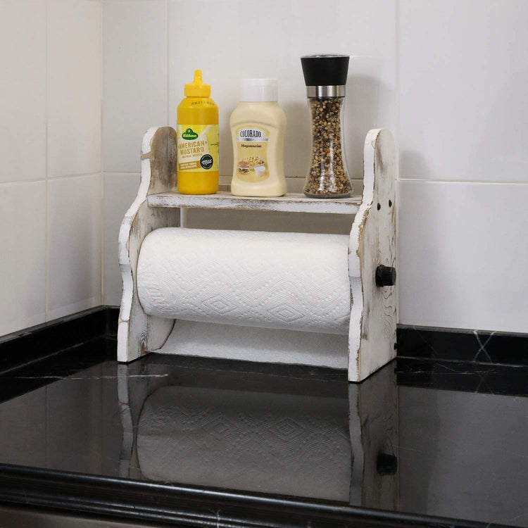 Black Metal Countertop Paper Towel Holder with Condiment Shel