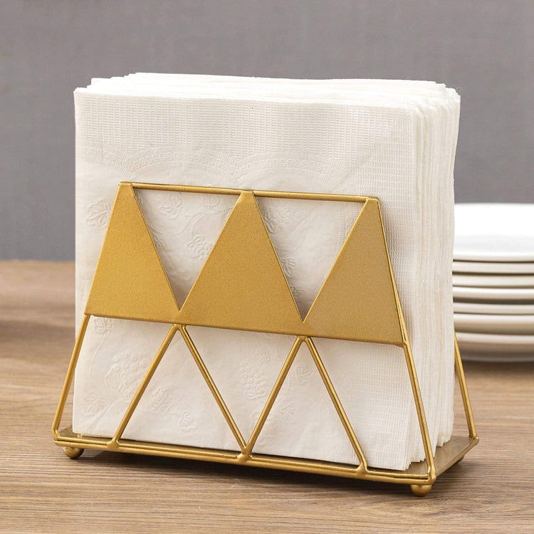 Modern Gold-Tone Geometric Triangle Metal Napkin Holder-MyGift