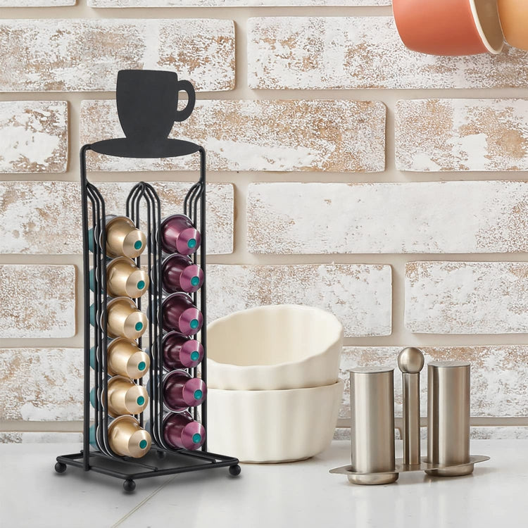 Matte Black Metal Wire Tabletop Nespresso Coffee Pod Holder with Laser Cutout Coffee Cup Decoration-MyGift
