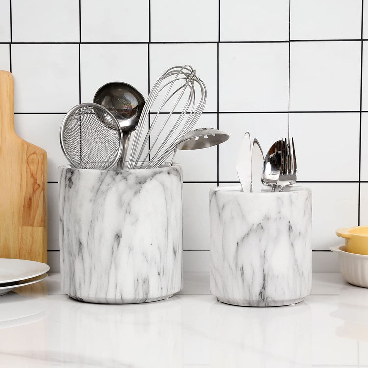 White Marble Kitchen Utensil Holder, Kitchen Accessories