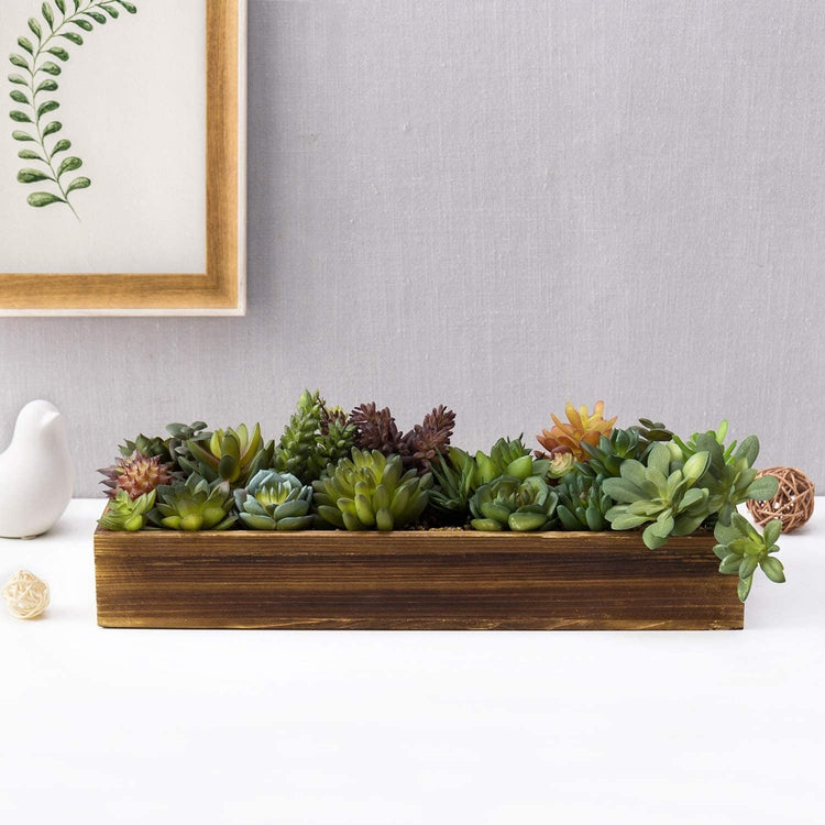 15 Inch Artificial Assorted Succulent Plant Arrangement in Rustic Burnt Wood Plant Pot