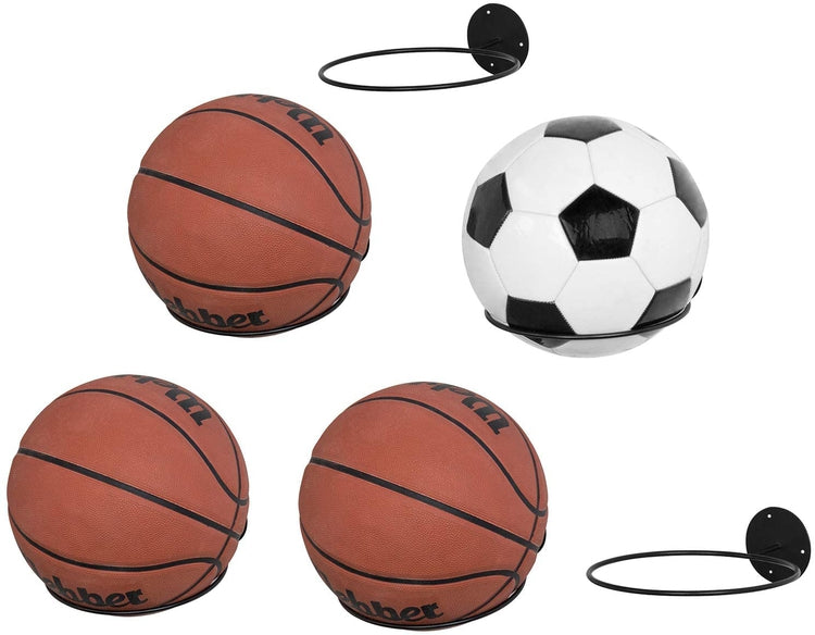 Set of 6, Wall Mounted Black Metal Sports Ball Display Rack-MyGift