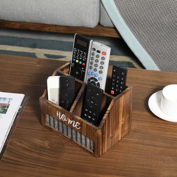 Dark Brown Tabletop Remote Control Caddy Holder and Galvanized Home Organizer-MyGift