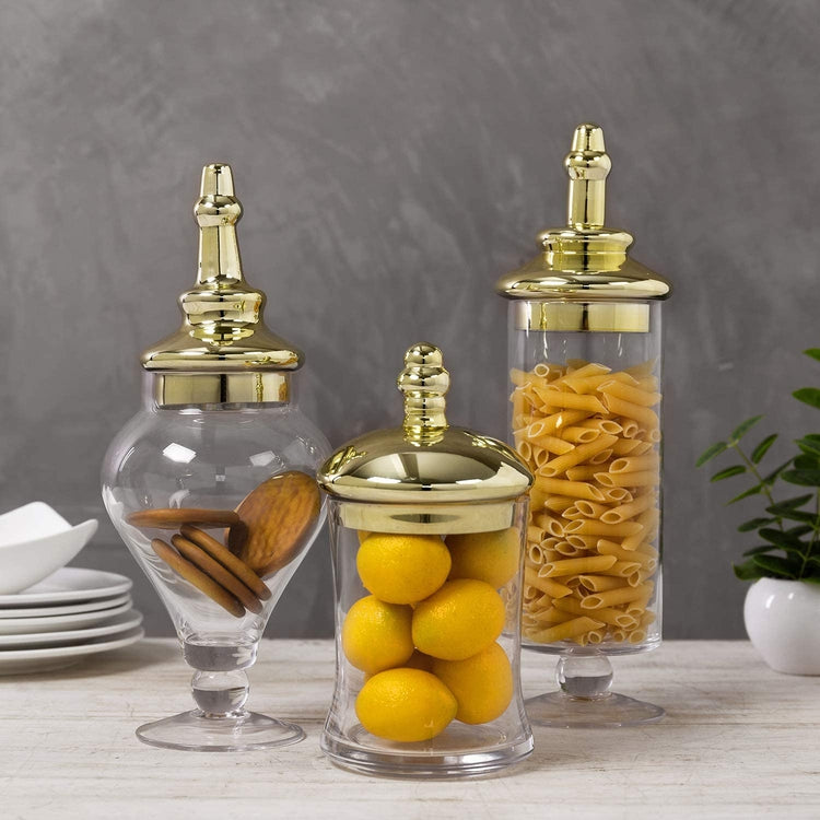 MyGift Designer Clear Glass Apothecary Jars (3 Piece Set) Decorative Weddings Candy Buffet