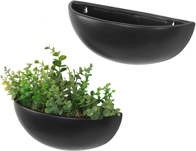 half moon plant pot 12 Inch Matte Black Ceramic Half-Moon Wall Mounted Planter, Set of 2