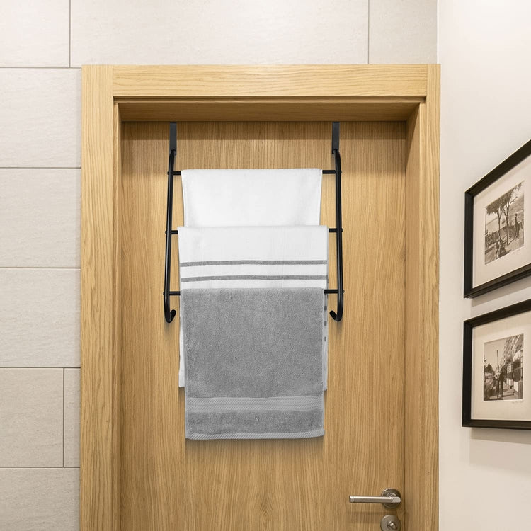 Black Metal Over the Door Towel Rack, 3 Tier Space Saving Bathroom Towel Bar, Drying Rack