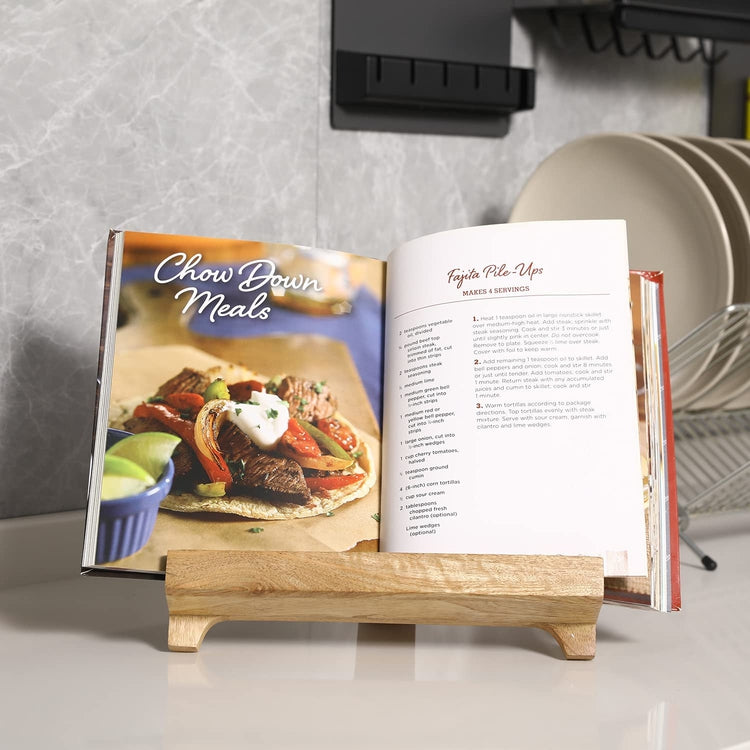 Acacia Wood Cookbook Stand with Adjustable Angle Handcrafted Wooden Recipe Binder Tablet Holder Rack with Floral Pattern