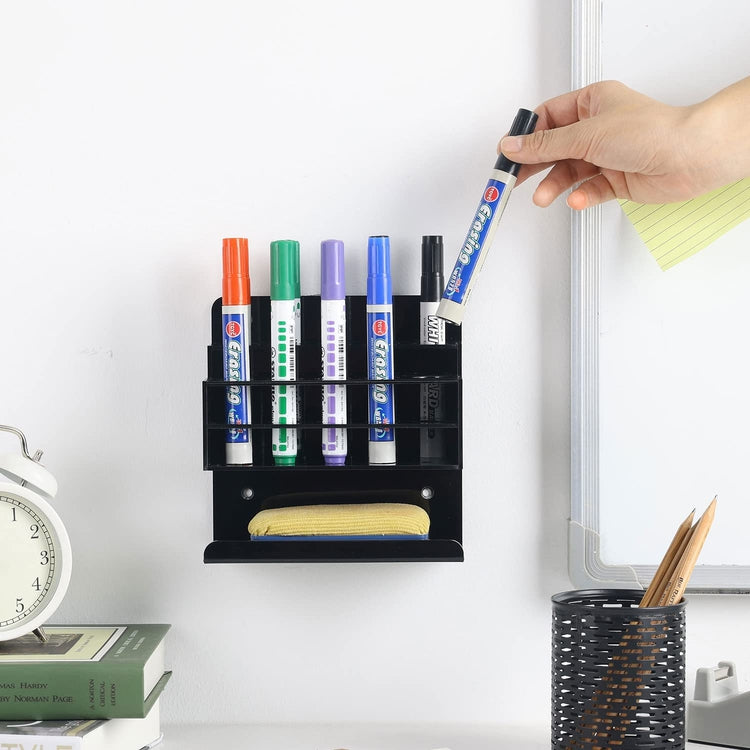 Black Acrylic Whiteboard Accessories Rack, Wall Mounted Dry Erase Marker Holder and Eraser Tray-MyGift