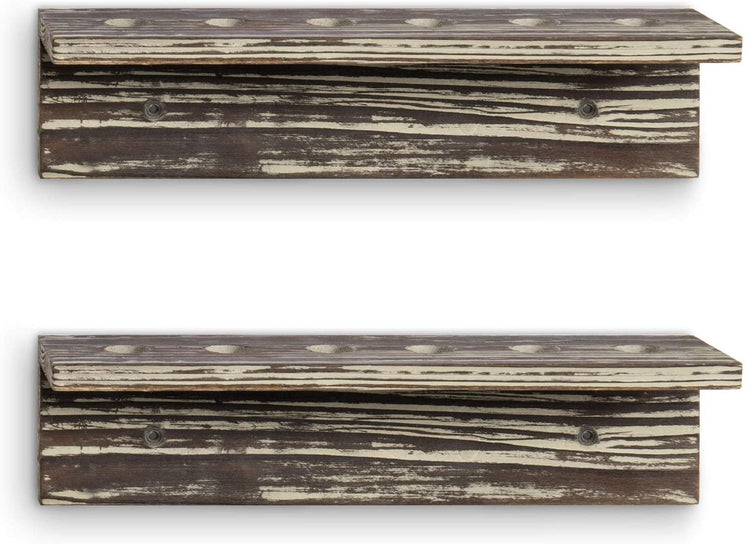Set of 2, 12-inch Wall Mounted Rustic Torched Wood Golf Ball Display Rack-MyGift