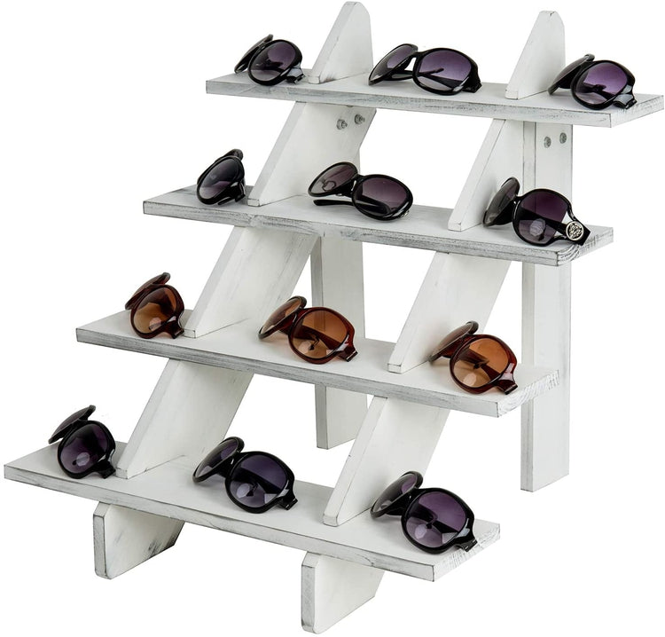 4-Tier Cascading White Wood Retail Display Riser Stand, Cupcake Dessert Stand-MyGift