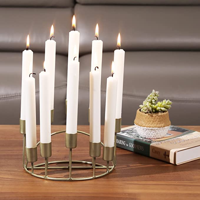 2 Tiered Vintage Brass Tone Metal Candelabra Candle Holder, Tabletop Taper Candlestick Holder-MyGift