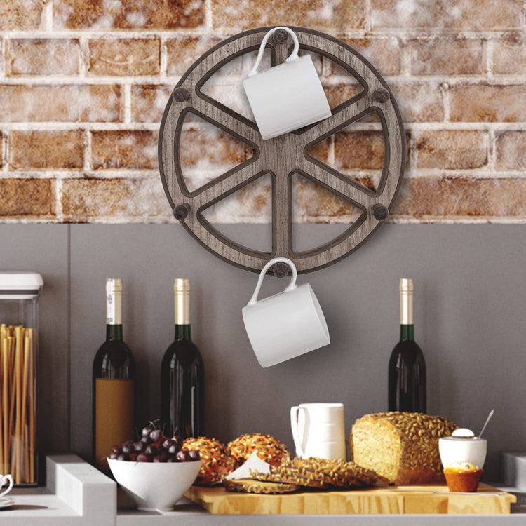 Wall Mounted Mug Holder, Ship Wheel Shaped Hanging Cup Storage Rack, Holds 6 Coffee Mugs
