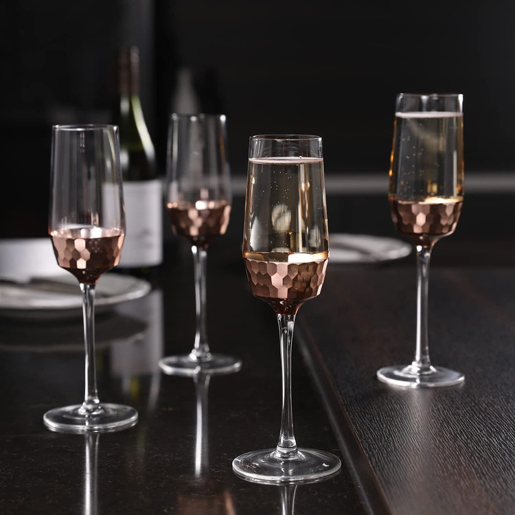 MyGift Modern Stemless Wine Glass Set of 6, White or Red Wine Glasses with  Copper Metallic Bottom Angled Design