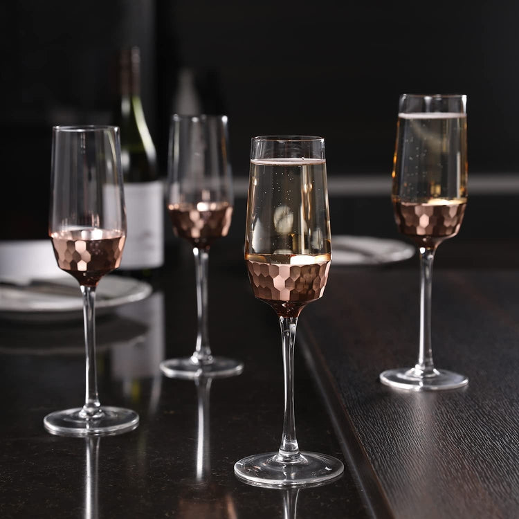 Hammered Glass Champagne Flutes, Set of 4