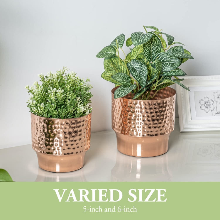 Hammered Copper Tone Metal Planter Pots, Handcrafted Flower Pot Plant Container Centerpiece Decoration