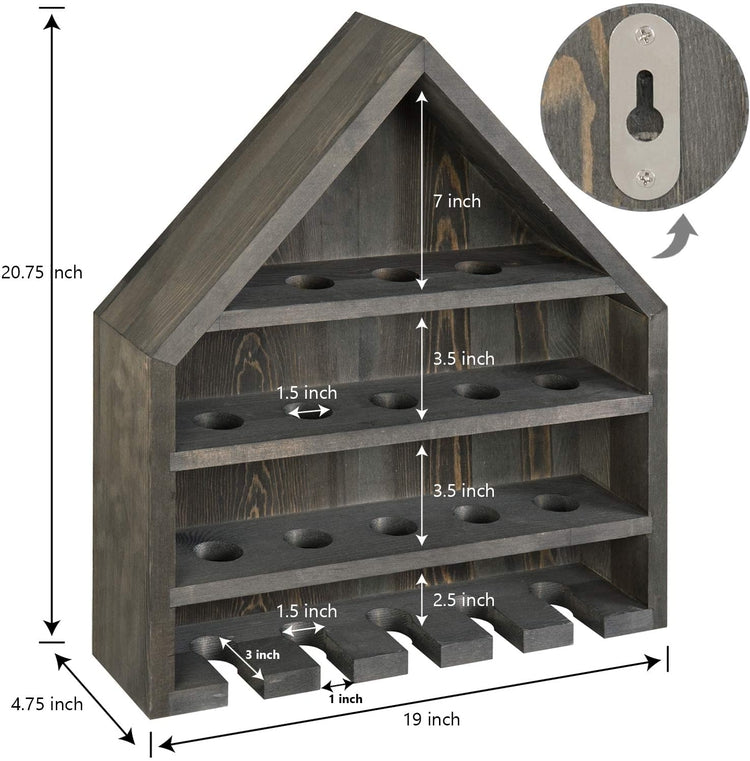 Gray Wood Home Plate-Shaped Wall Mounted Baseball and Bat Storage Display Shelf Rack-MyGift