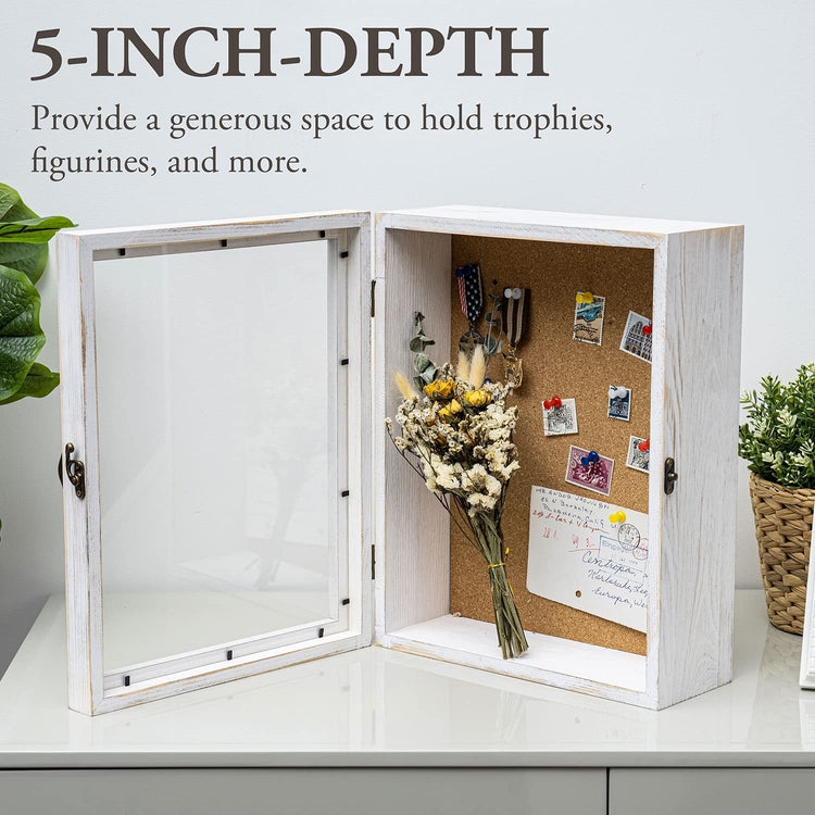 11x14 White Wood Shadow Box with Cork Backing, Wall Mounted Display Case with Clear Acrylic Front Panel-MyGift