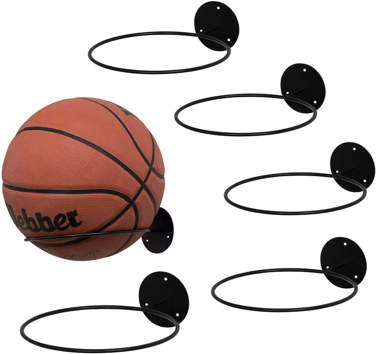 Set of 6, Wall Mounted Black Metal Sports Ball Display Rack-MyGift