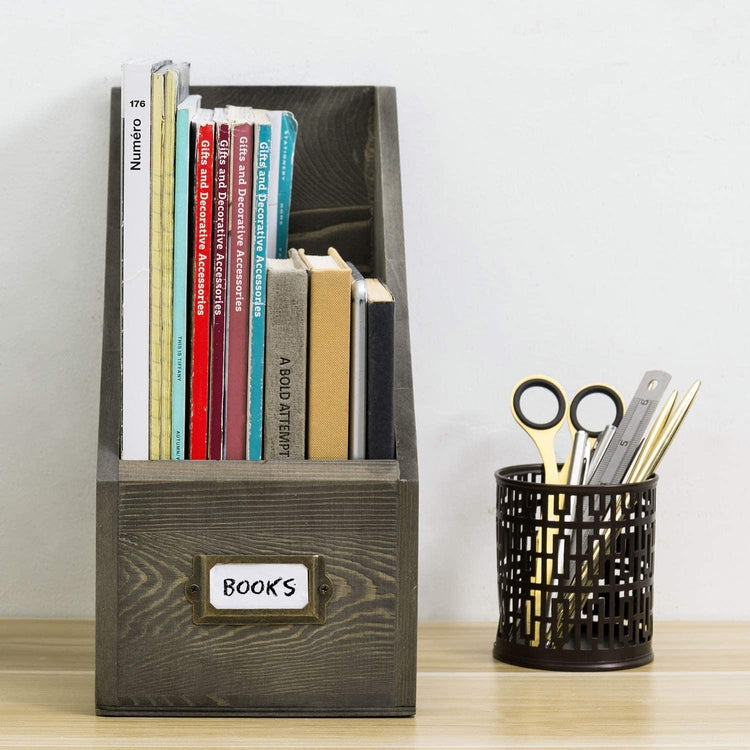 Large Capacity Vintage Gray Solid Wood Document File Organizer-MyGift