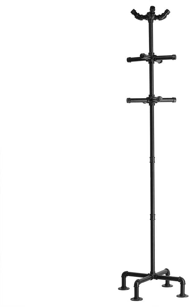 65-Inch Industrial Black Metal Pipe 12-Hook Coat Stand-MyGift