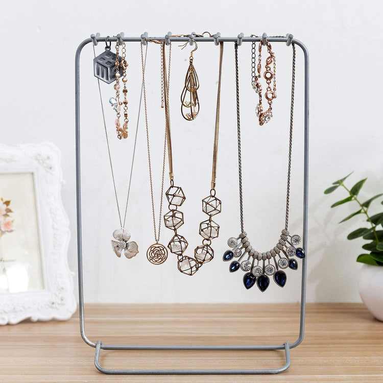 Gray Metal Jewelry Display Stand with 18-Hooks-MyGift